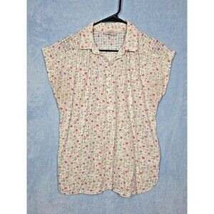 LOFT 100% Cotton Strawberry Popover Blouse Top MEDIUM Cottage Prairie Casual GUC